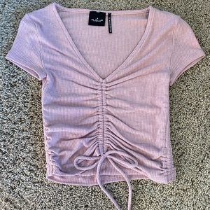 URBAN OUTFITTERS RUCHED PINK TOP WITH TIE